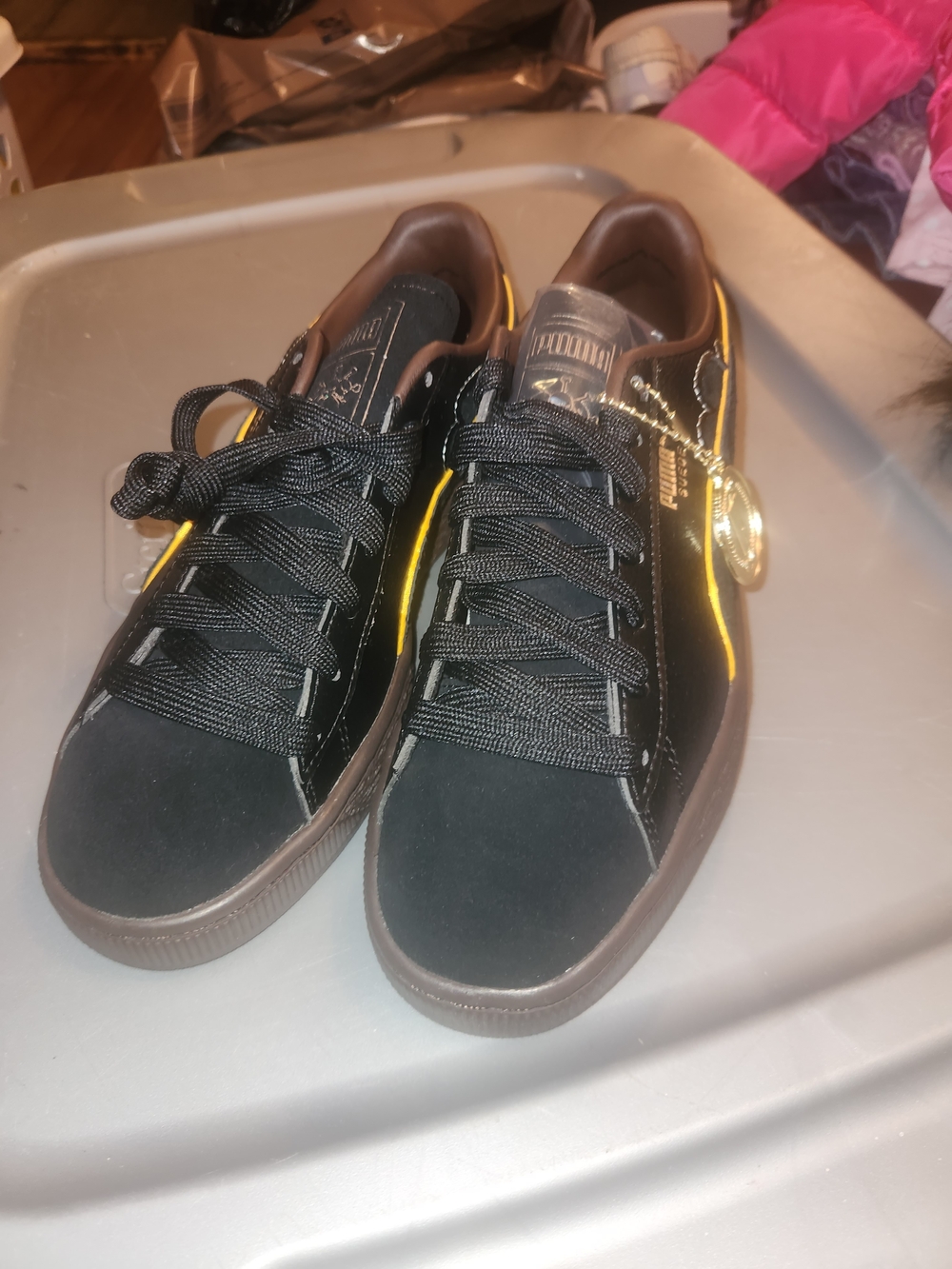 Puma Women's Black Sneakers with Yellow Piping